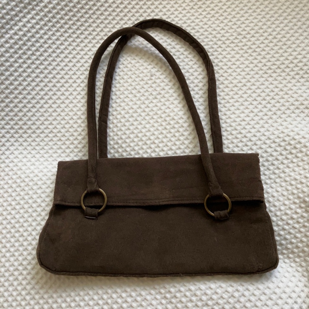 Brown faux suede handbag